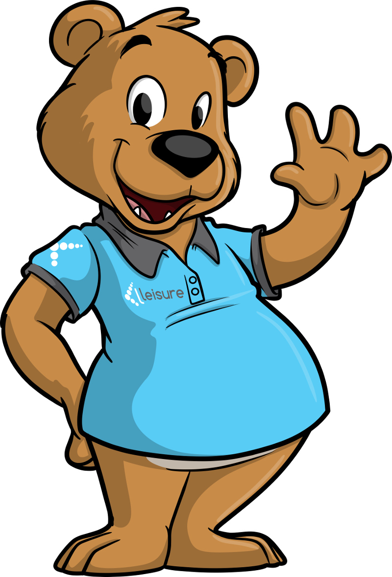 Bertie Bear wearing a blue polo shirt